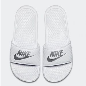 NIB Nike Sandal Slides - White + Mtlc Silver 8 or Black + coral PINK SALT 8 / 9